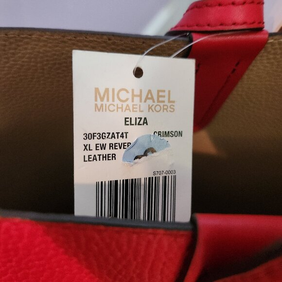NWT Michael kors XL EW Eliza Crimson Reversible Textured Tote with Wrist-let - Picture 11 of 11